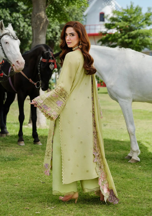 Elaf Luxury Lawn Collection Design- Heavy Embroidery Suit with Stripe Net Dupatta