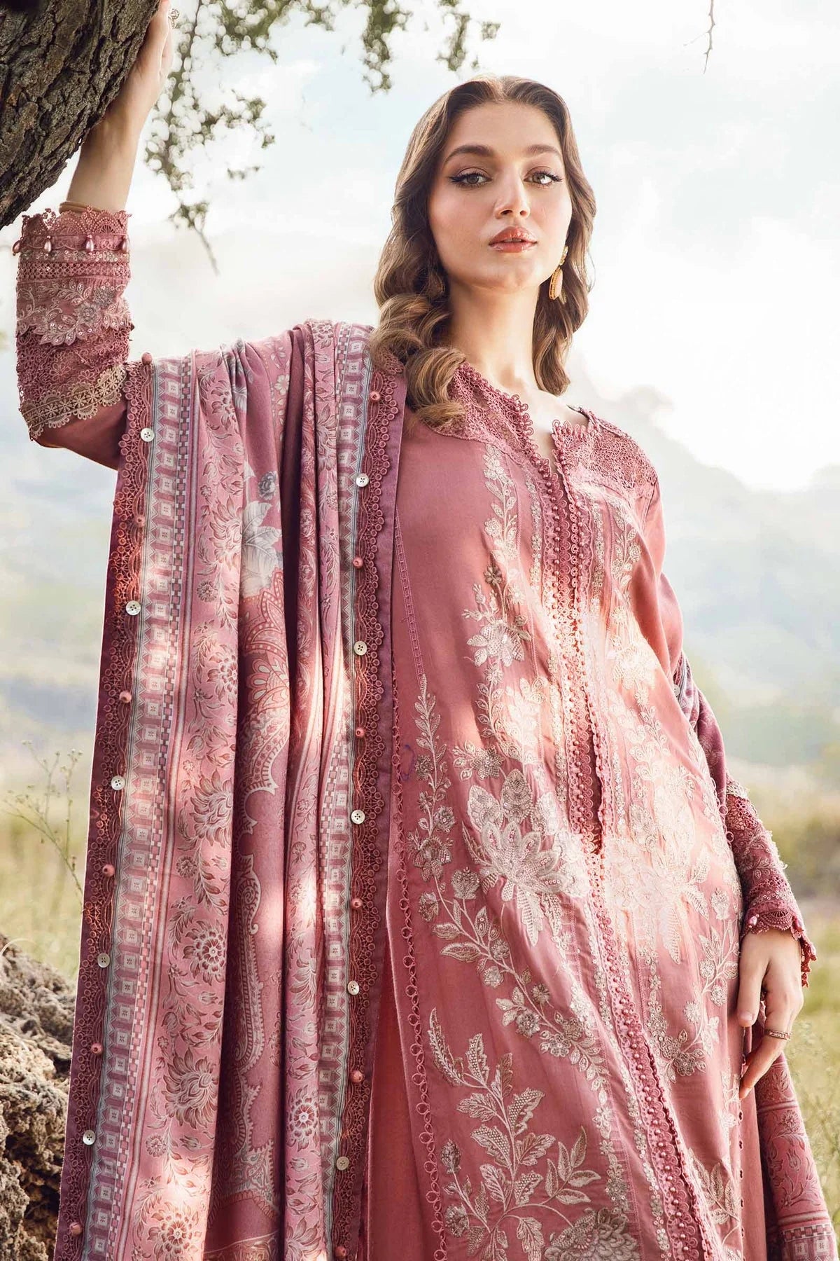 Maria B. 3PC Embroidered With Digital Printed Chiffon Dupatta