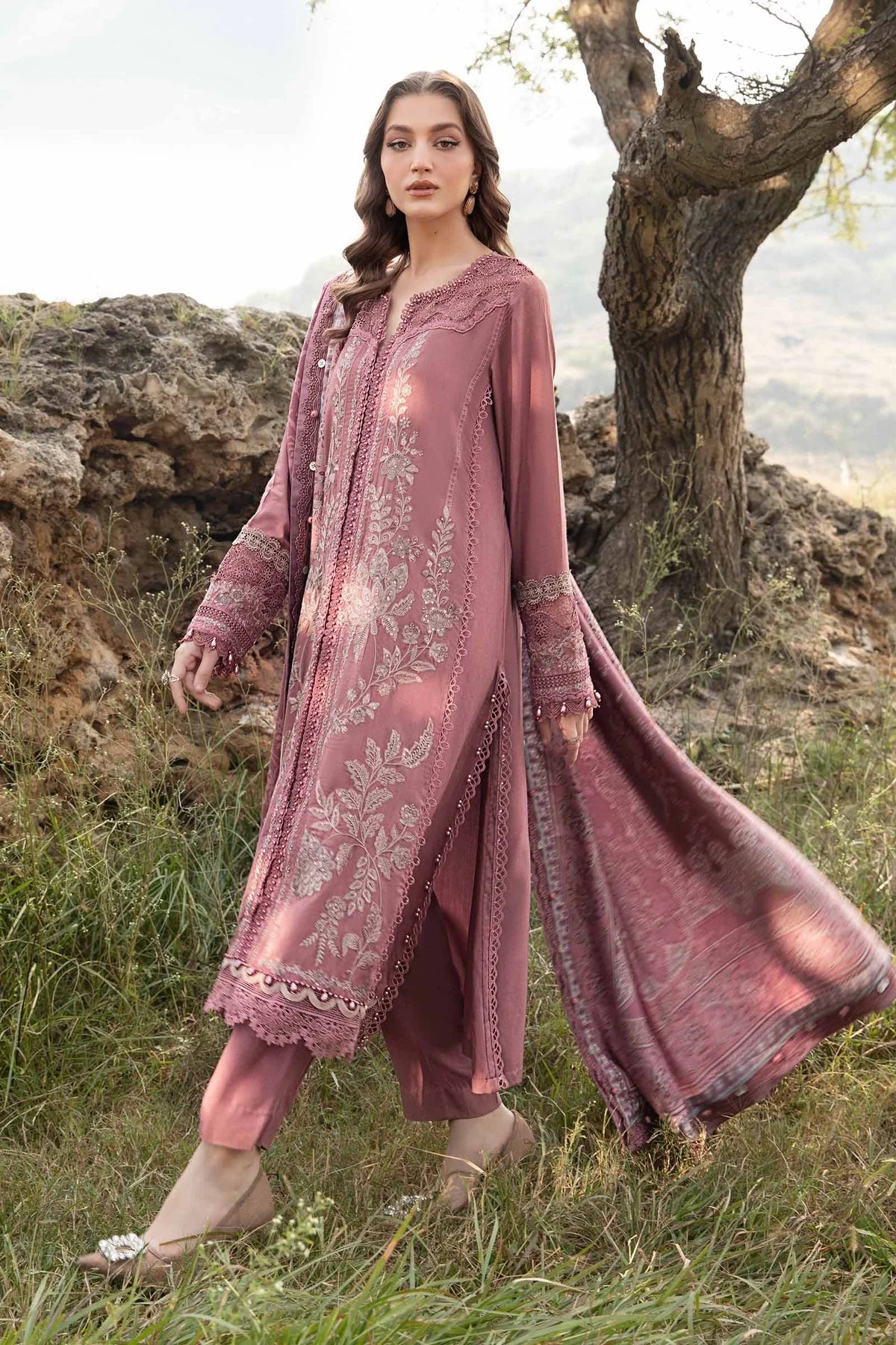 Maria B. 3PC Embroidered With Digital Printed Chiffon Dupatta