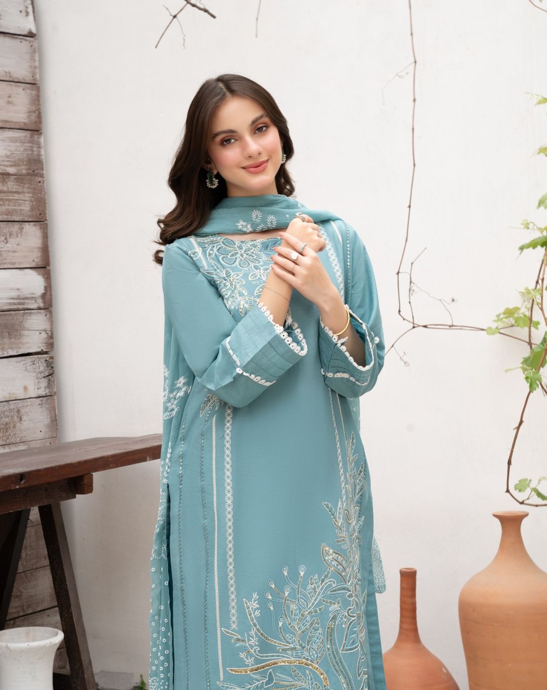 3PC Cotton Stitched Suit With Printed Crinkle Chiffon Dupatta