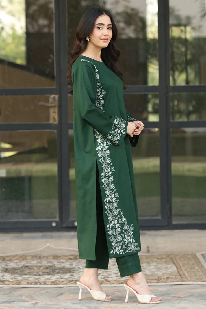2PC Embroidered Cotton Stitched Suit