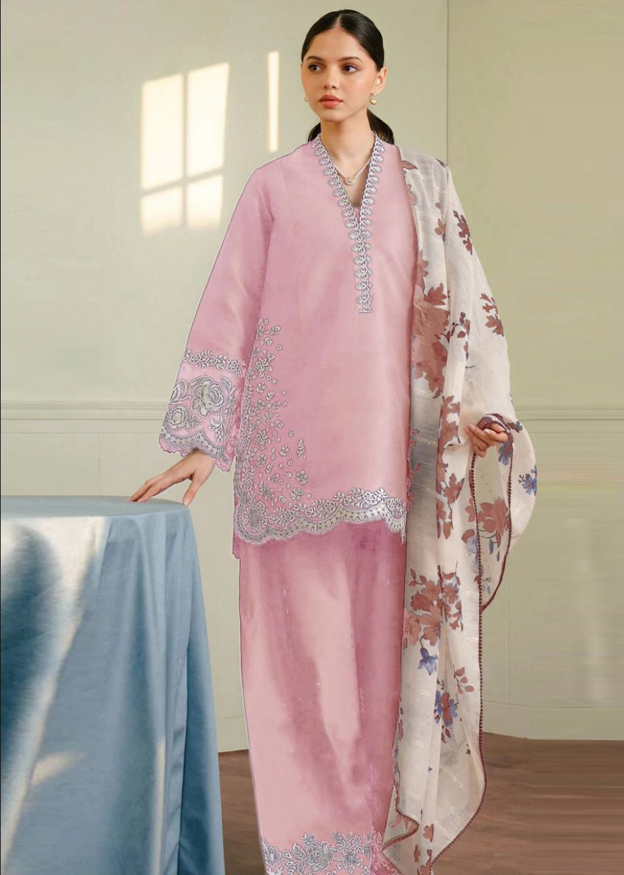 Luxury Airjet Lawn Heavy Embroidered Suit with Digital Printed Chiffon Dupatta