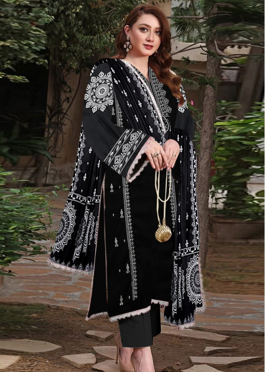 Luxury Airjet Lawn Heavy Embroidered Suit with Digital Printed Chiffon Dupatta
