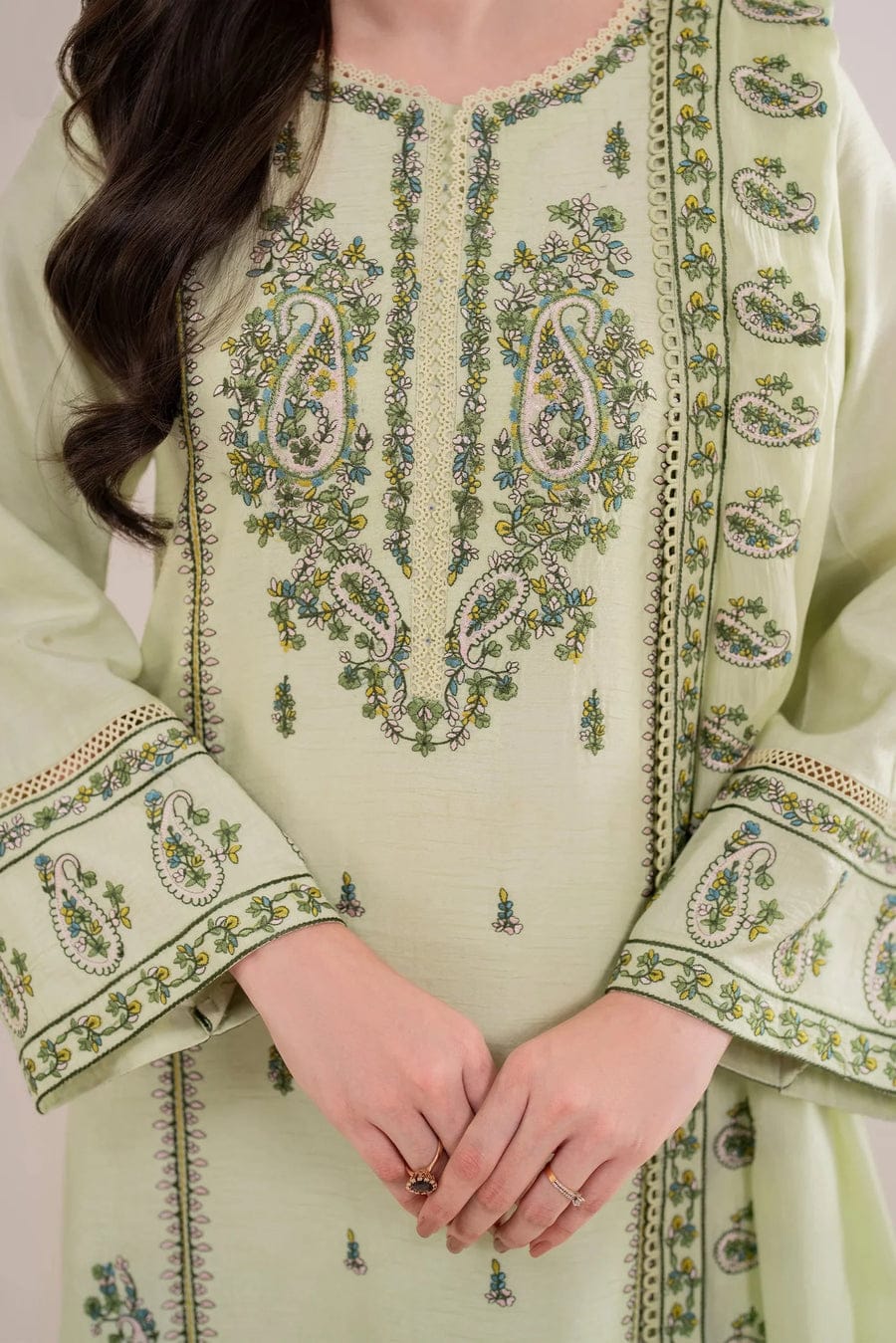 Garnet 3PC Embroidered With Digital Cotton Net Embroidered Dupatta