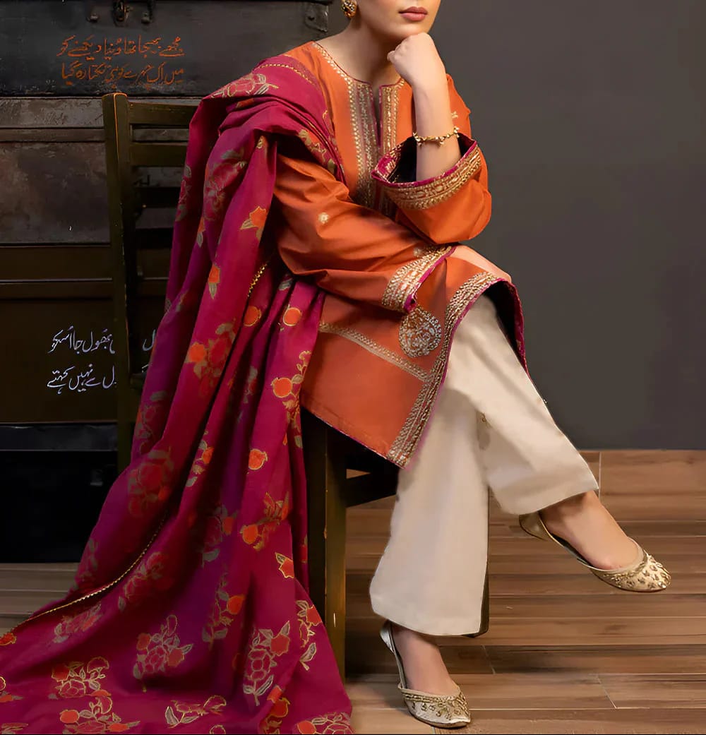 Kokum 3Pc Embroidered Lawn Suit With Digital Printed Diamond Dupatta