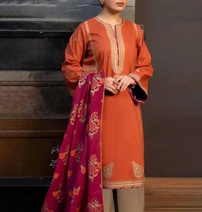 Kokum 3Pc Embroidered Lawn Suit With Digital Printed Diamond Dupatta