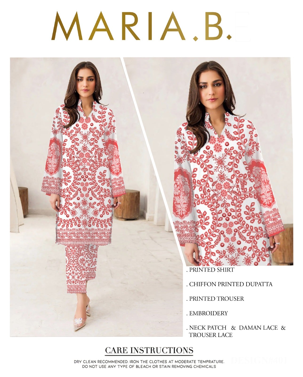 Maria B. 3Pc Printed Lawn Suit Printed Chiffon Dupatta