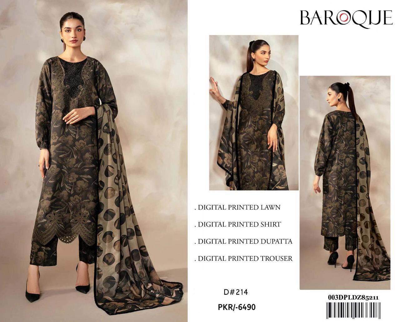 Baroque 3Pc Printed Lawn Suit Printed Lawn Dupatta