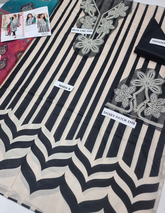 3Pc Embroidered Lawn Suit With Digital Printed Chiffon Dupatta