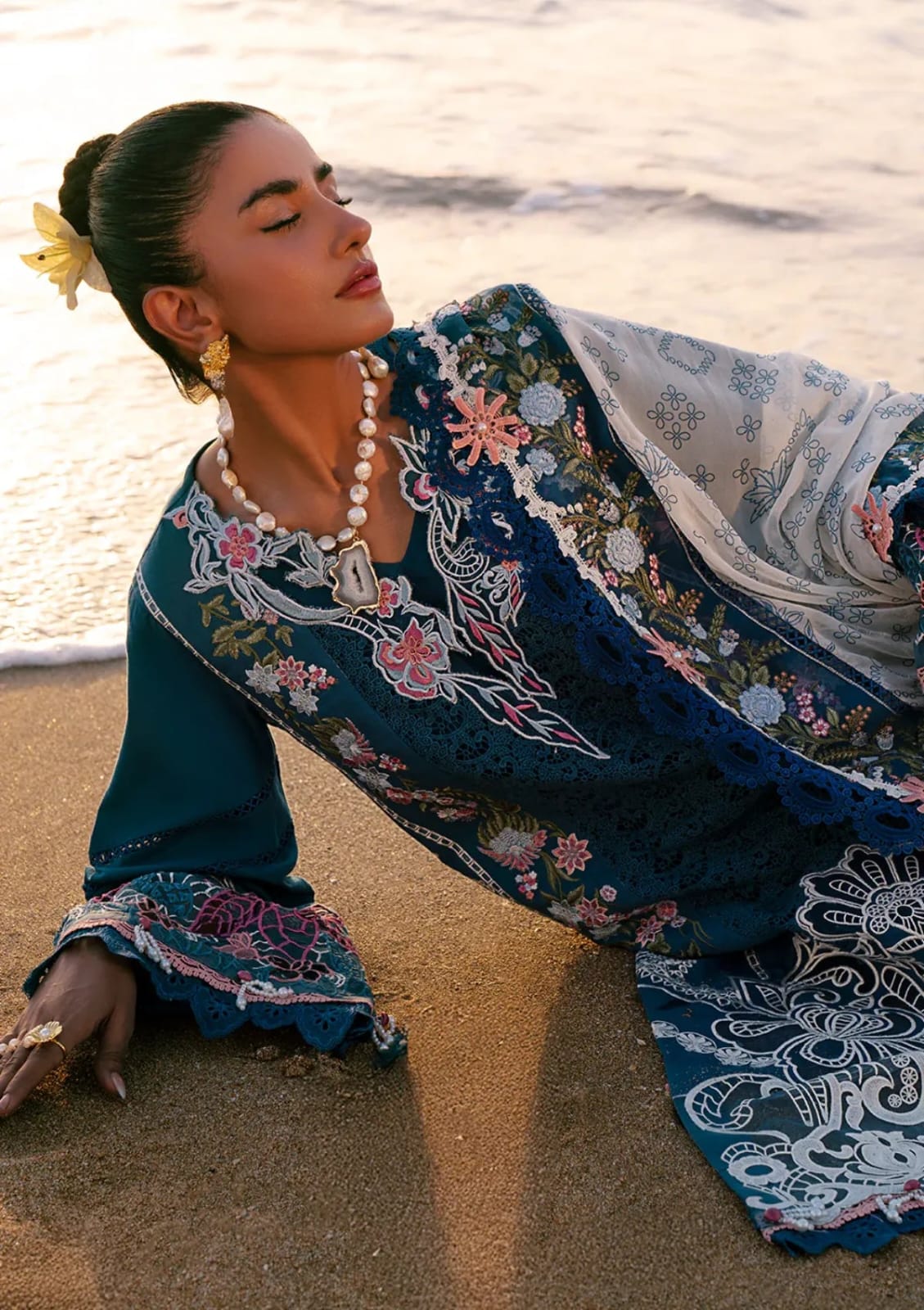 AJR Luxury Lawn Heavy Embroidered Collection with Organza Lace