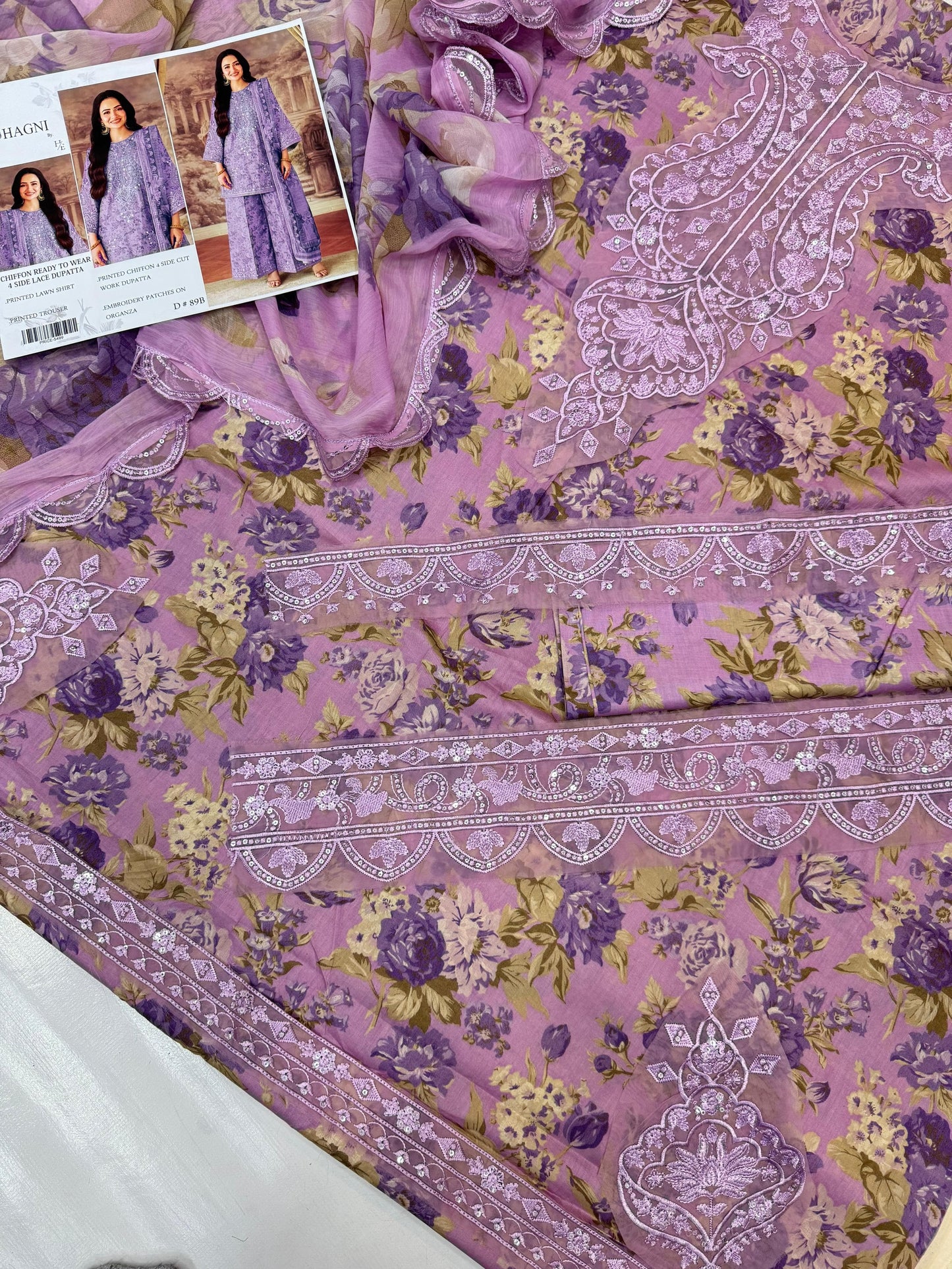 Lawn Collection with Ready to Wear Chiffon Dupatta - Printed Suit with Embroidery Patches