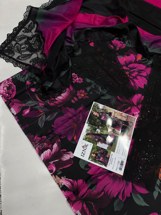 Iznik Hit Code with Voile Dupatta - Digital Printed Airjet Lawn Suit with Embroidery