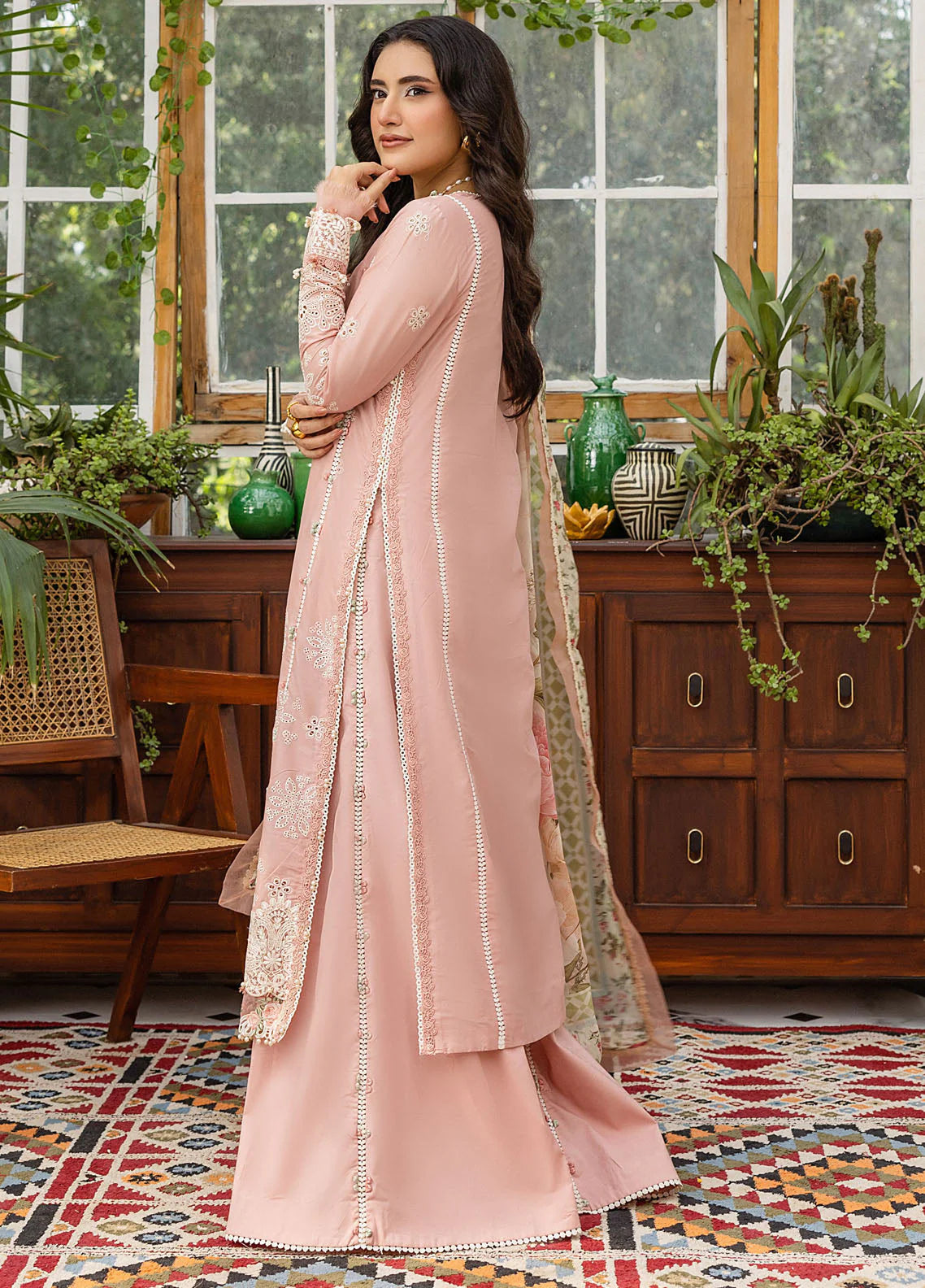 Elaf Luxury Lawn Collection Design - Heavy Embroidery Suit with Silk Printed Dupatta