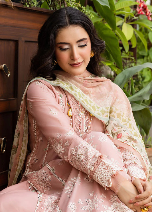 Elaf Luxury Lawn Collection Design - Heavy Embroidery Suit with Silk Printed Dupatta