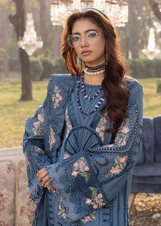 Adan's Libas Luxury Lawn Collection - Heavy Embroidery Suit with Stripe Net Dupatta