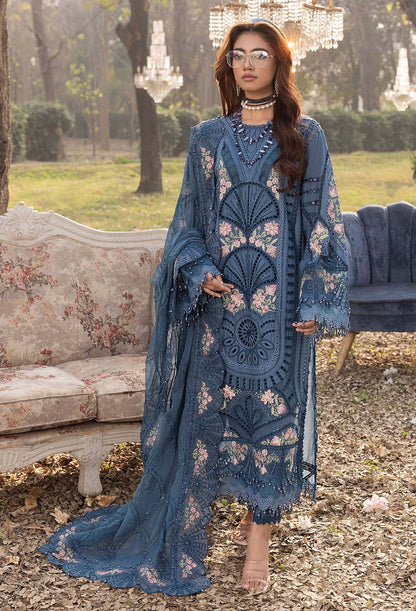 Adan's Libas Luxury Lawn Collection - Heavy Embroidery Suit with Stripe Net Dupatta