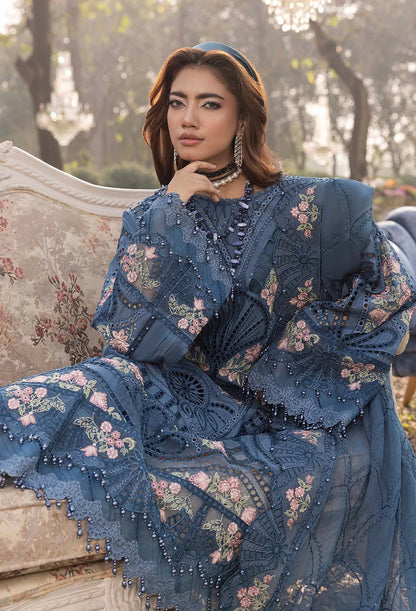 Adan's Libas Luxury Lawn Collection - Heavy Embroidery Suit with Stripe Net Dupatta