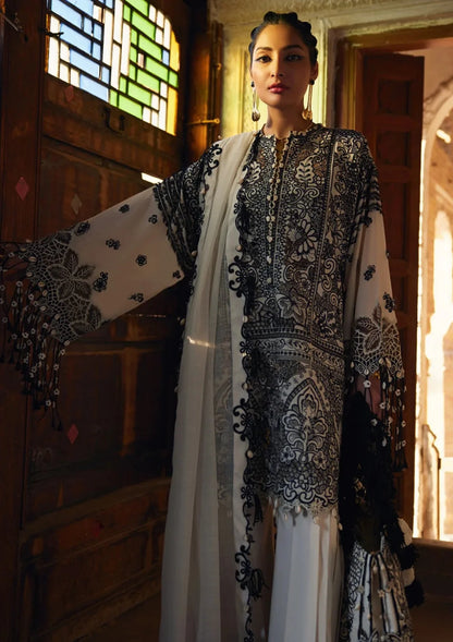 Luxury Lawn Collection - Heavy Embroidery Suit with Stripe Net Dupatta