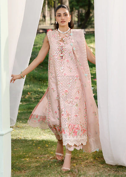 Elan Luxury Lawn Collection Design - Heavy Embroidery Suit with Stripe Net Dupatta