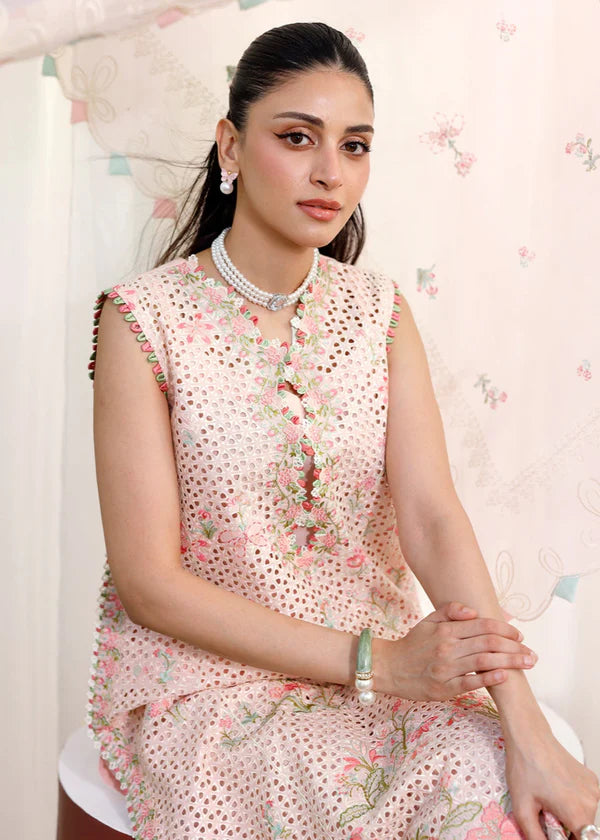 Elan Luxury Lawn Collection Design - Heavy Embroidery Suit with Stripe Net Dupatta