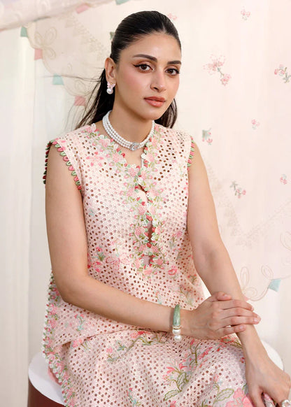 Elan Luxury Lawn Collection Design - Heavy Embroidery Suit with Stripe Net Dupatta