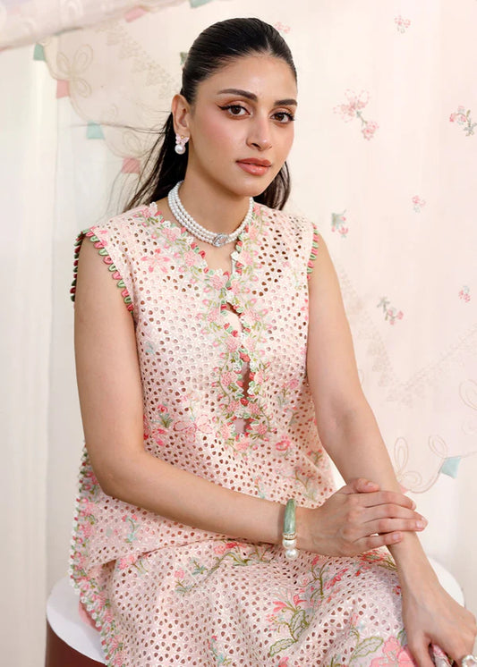 Elan Luxury Lawn Collection Design - Heavy Embroidery Suit with Stripe Net Dupatta