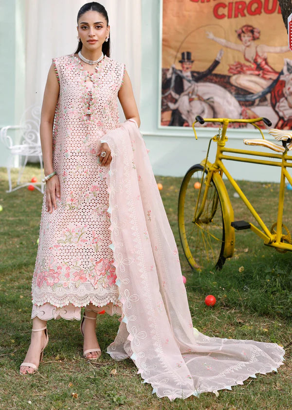 Elan Luxury Lawn Collection Design - Heavy Embroidery Suit with Stripe Net Dupatta