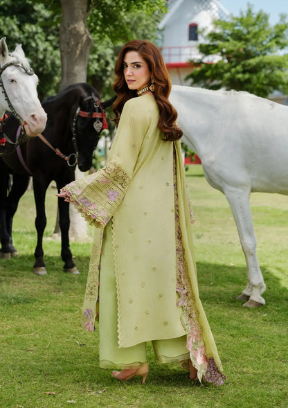 Elaf Luxury Lawn Collection Design- Heavy Embroidery Suit with Stripe Net Dupatta