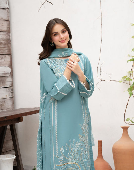 3PC Cotton Stitched Suit With Printed Crinkle Chiffon Dupatta