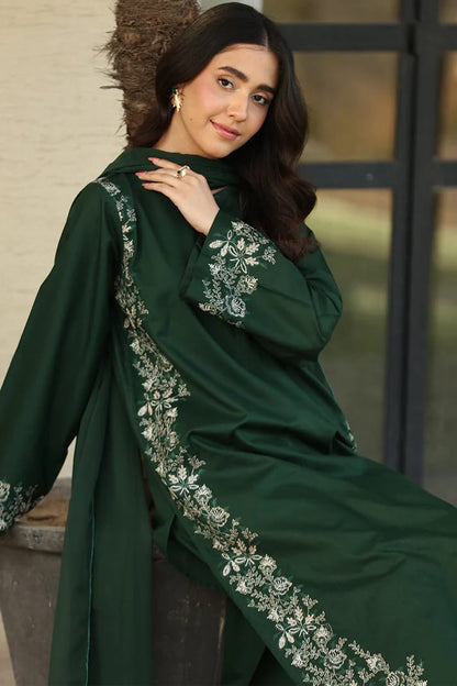 2PC Embroidered Cotton Stitched Suit