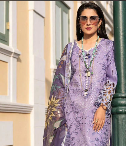 Mushq 3Pc Lawn Embroidered Suit With Digital Printed Diamond Dupatta