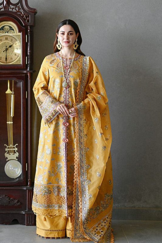 Mushq 3Pc Embroidered Lawn Suit With Embroidered Organza Dupatta