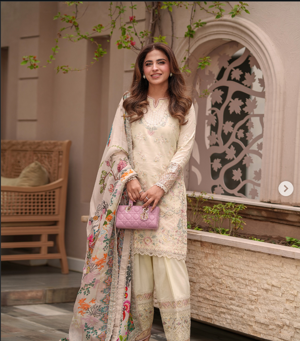 Faiza Saqlain Luxury Lawn Collection Design  - Heavy Embroidery Suit with Cheque Voile Dupatta