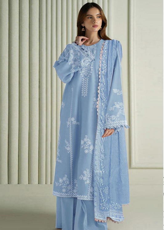 Luxury Airjet Lawn Heavy Embroidered Suit with Digital Printed Chiffon Dupatta