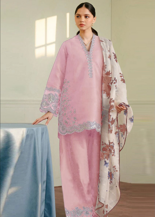 Luxury Airjet Lawn Heavy Embroidered Suit with Digital Printed Chiffon Dupatta