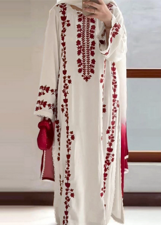 Luxury Airjet Lawn Heavy Embroidered Suit with Digital Printed Chiffon Dupatta