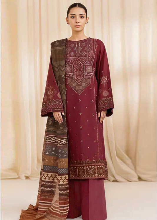 Luxury Airjet Lawn Heavy Embroidered Suit with Digital Printed Chiffon Dupatta