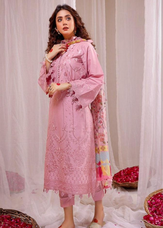 Luxury Airjet Lawn Heavy Embroidered Suit with Digital Printed Chiffon Dupatta