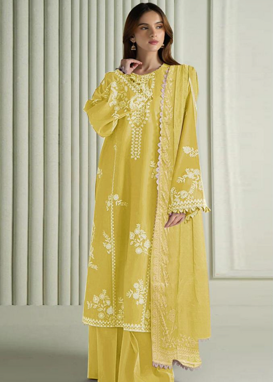 Luxury Airjet Lawn Heavy Embroidered Suit with Digital Printed Chiffon Dupatta
