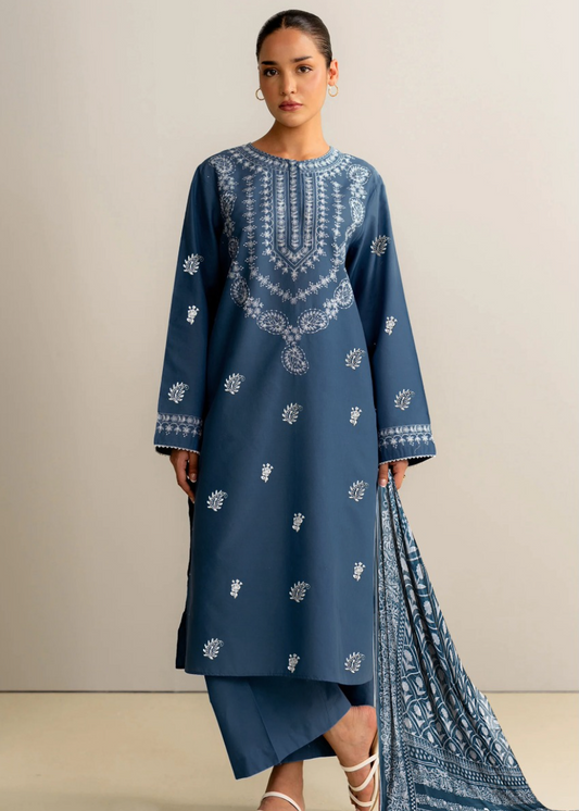 Luxury Airjet Lawn Heavy Embroidered Suit with Digital Printed Chiffon Dupatta