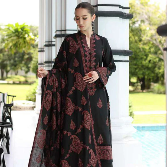 Bareeze 3Pc Embroidered Lawn Suit With Embroidered Chiffon Dupatta