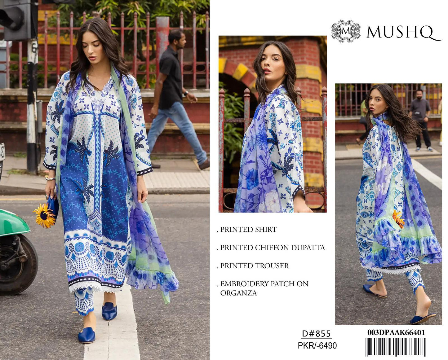 Mushq 3Pc Digital Printed Lawn Suit With Digital Printed Chiffon Dupatta