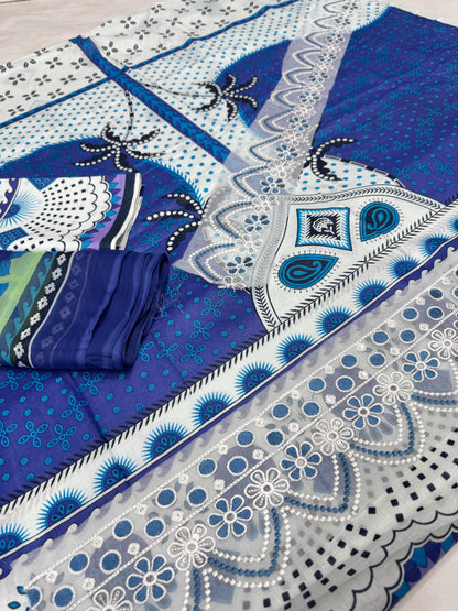 Mushq 3Pc Digital Printed Lawn Suit With Digital Printed Chiffon Dupatta