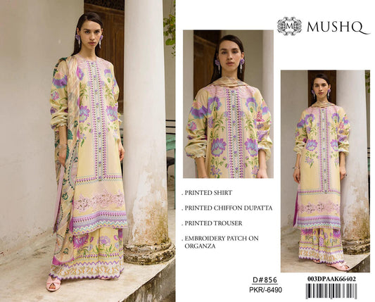 Mushq 3Pc Digital Printed Lawn Suit With Digital Printed Chiffon Dupatta