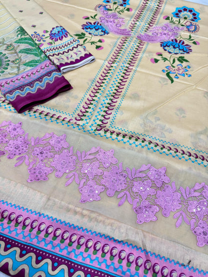 Mushq 3Pc Digital Printed Lawn Suit With Digital Printed Chiffon Dupatta
