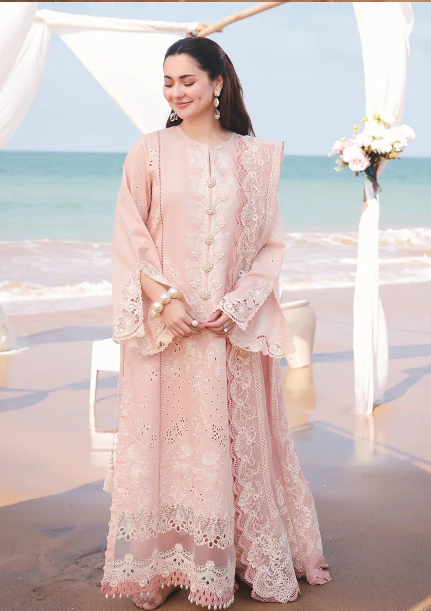 Serene 3Pc Embroidered Lawn Suit With Karandi Weaved Dupatta