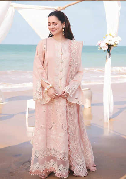Serene 3Pc Embroidered Lawn Suit With Karandi Weaved Dupatta