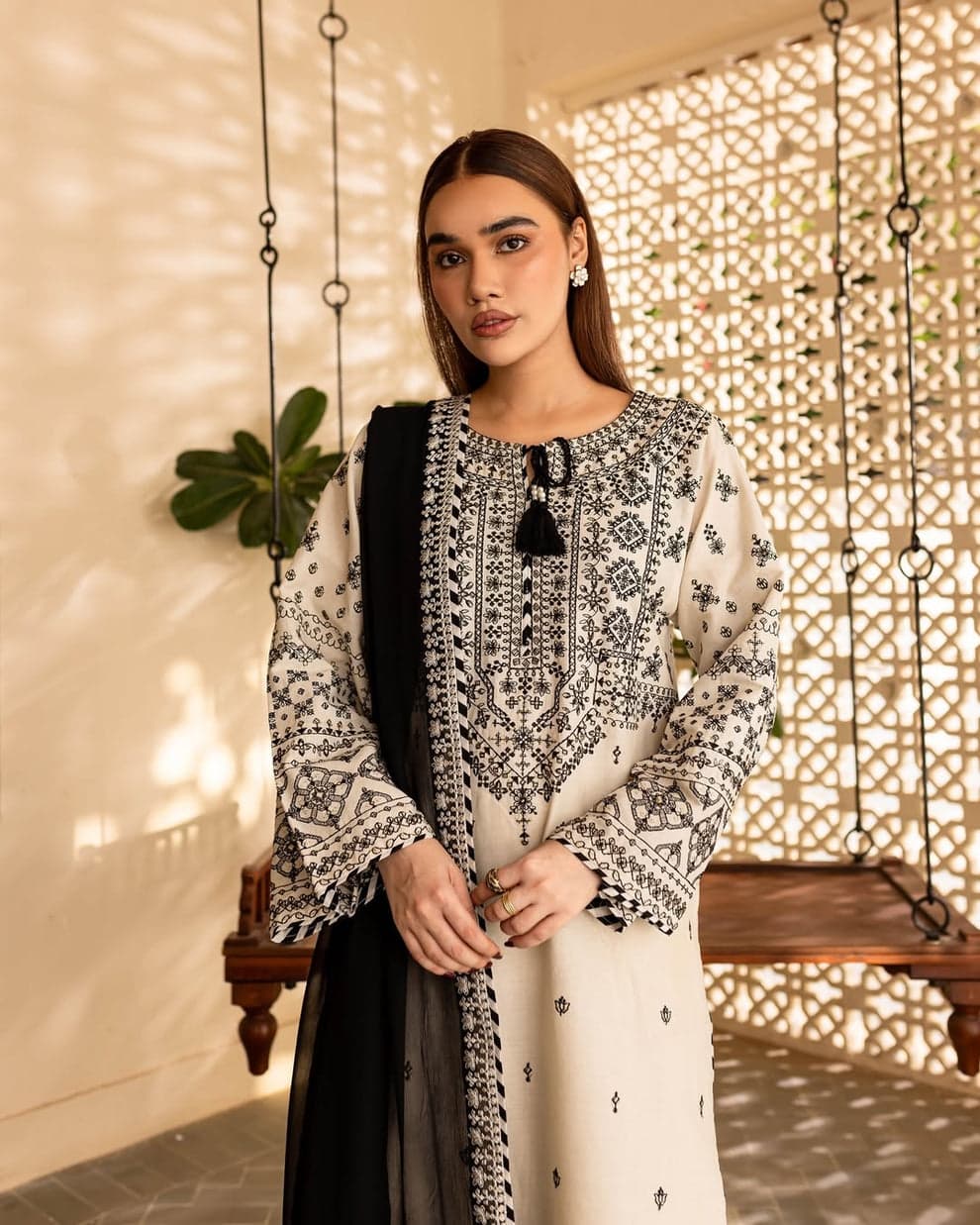 2PC Embroidered Cotton Stitched Suit