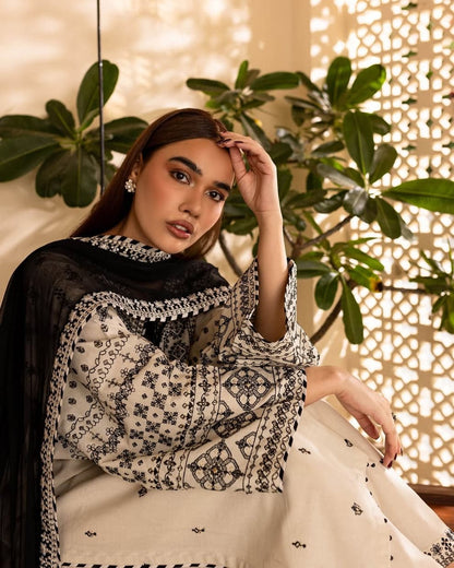 2PC Embroidered Cotton Stitched Suit
