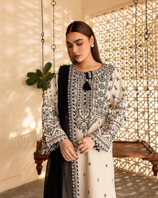 2PC Embroidered Cotton Stitched Suit